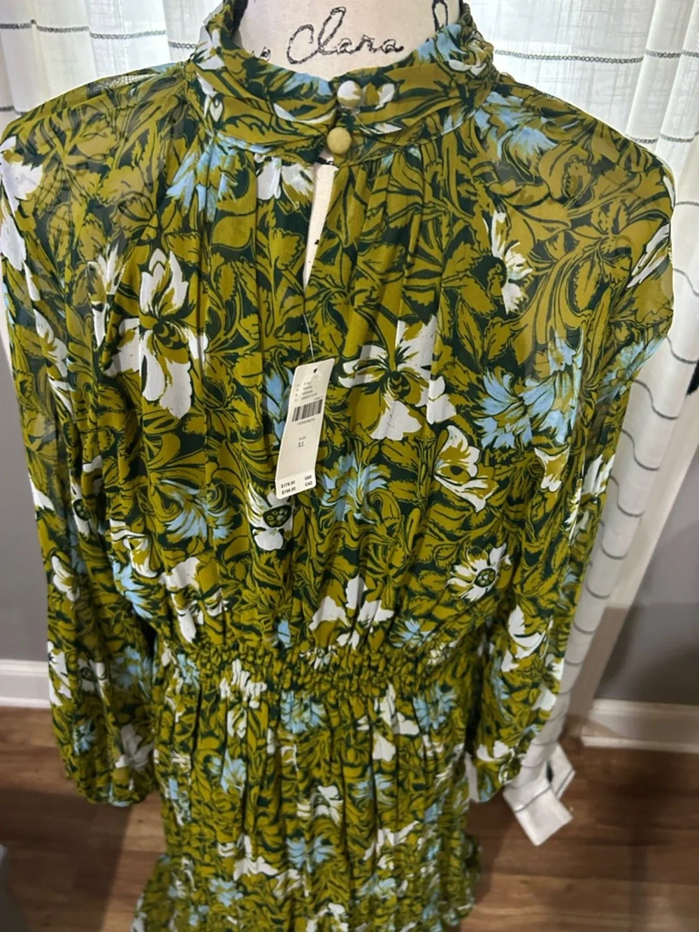 Anthropologie Somerset Long-Sleeve Mock-Neck Chiffon Maxi Dress Size XL - Picture 5 of 8